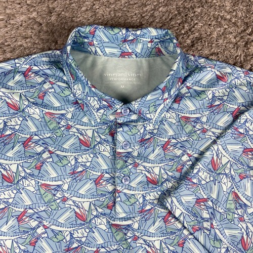 Vineyard Vines Sankaty Performance Polo Men M Blue Marlin Print Performance Golf