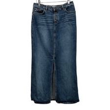 Tommy Hilfiger Jeans Denim Maxi Skirt Womens Size 6 Front Slit Y2K 2002