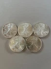 Lot of 5 - 1 Oz Silver American Eagles - .999 fine silver - dates vary