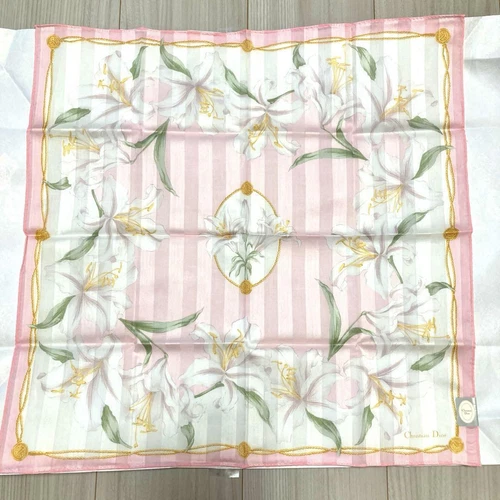 Mouchoir Christian Dior coton 48 cm 18" carré fleur rose