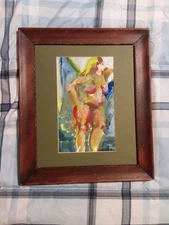 Vintage Original Oil Painting Portrait Nude Woman Signed Matted Framed 