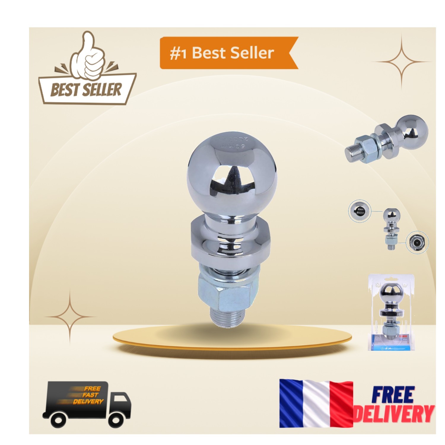 Boule d'attelage 50 mm M22 remorque 2 tonnes pour liaison de tracteur