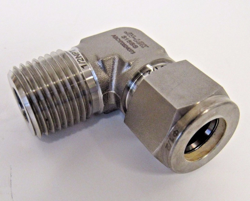 NEW JW-LOK 316 SS 1/2" TUBE X 1/2" MNPT MALE ELBOW (90) COMPRESSION FITTING NIB - Image 3 of 4