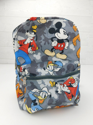 Ruz Disney Mickey Mouse & Friends 16'' Backpack Pluto Goofy Donald Duck Grey