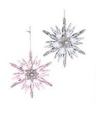 Set of 2 PINK  GRAY SNOWFLAKE Christmas Ornaments, by Kurt Adler