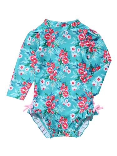 Infant Baby Girls One-piece Long Sleeves Bodysuit Floral Printed Bathing Suit - Picture 23 of 43