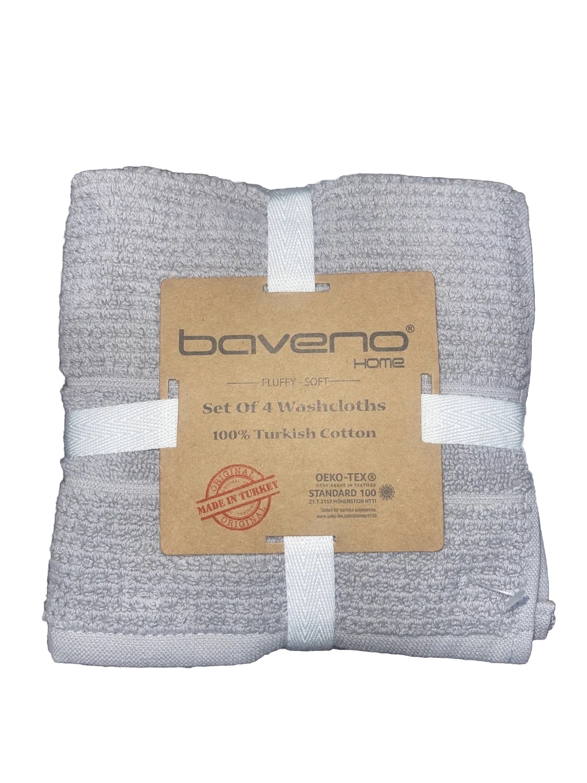 Baveno Home 100 Turkish Cotton FluffySoft 4 Pack Washcloths Grey 12 X