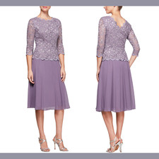 NWT ALEX EVENINGS 6 Sequin Lace Mock Midi Cocktail Dress in Icy Orchid S391