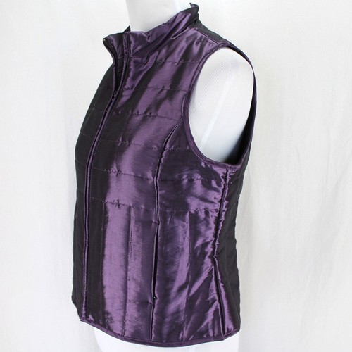 Relativity Quilted Vest Women Sz PM Purple Iridescent Zip Front Polyester Petite - Picture 3 of 7