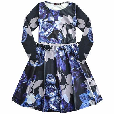 Kinder Mädchen Skaterkleid Langarm Blumenmuster Party Mode Sommerkleider