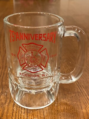 1966 Boonton NJ Fire Dept 75th Anni Hook Ladder Logo Seal Badge Shield Mug Stein