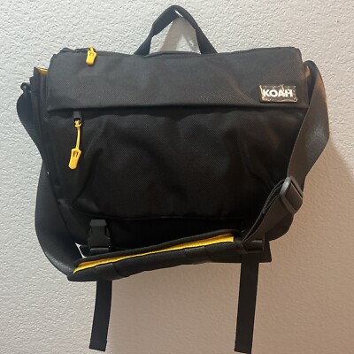 Koah Fulton Precision Shoulder Messenger Camera Laptop Bag Black Yellow Padded