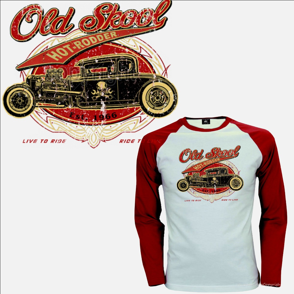Baseball T-Shirt Hot Rod Kustom Rockabilly Speed Shop Pin-Up - Foto 4