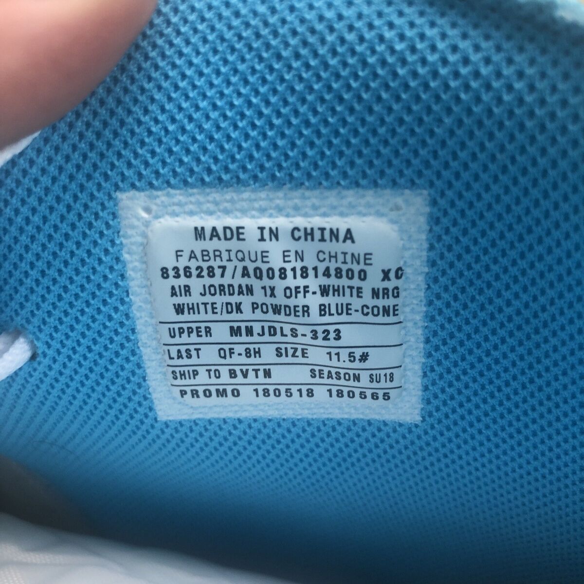 Nike Air Jordan 1 Off White Retro High UNC Size 11.5 AQ0818 Nike Air Jordan 1 Off White Retro High UNC Size 11.5 AQ0818