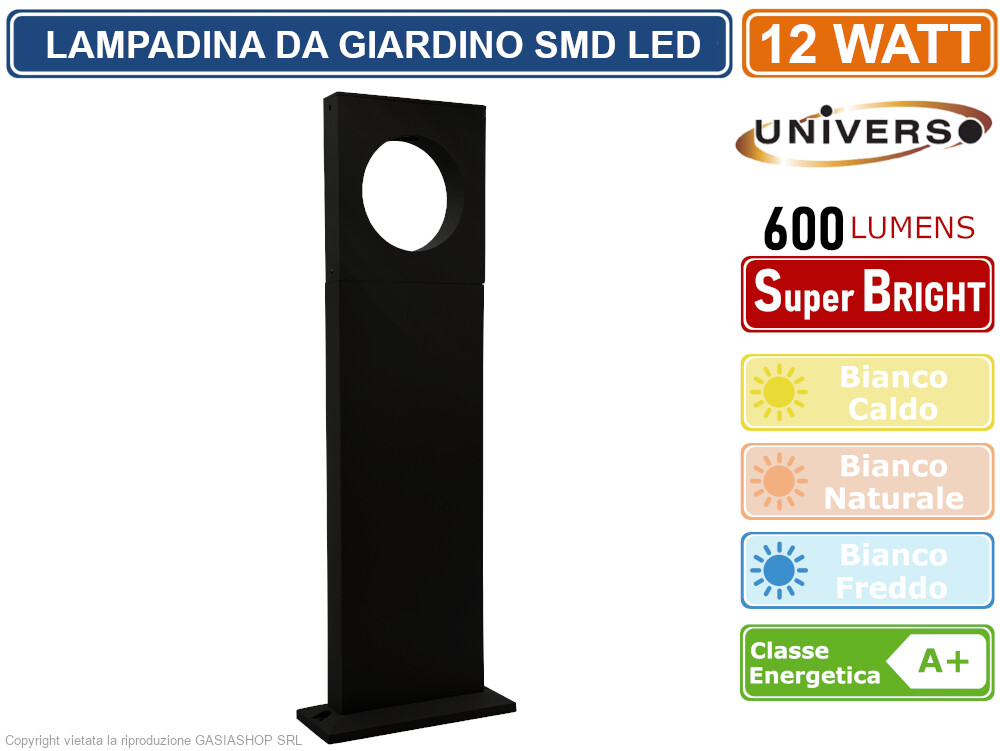 Lampioncino LED 12W 500mm Alluminio Nero IP65 | Luce Design Esterni