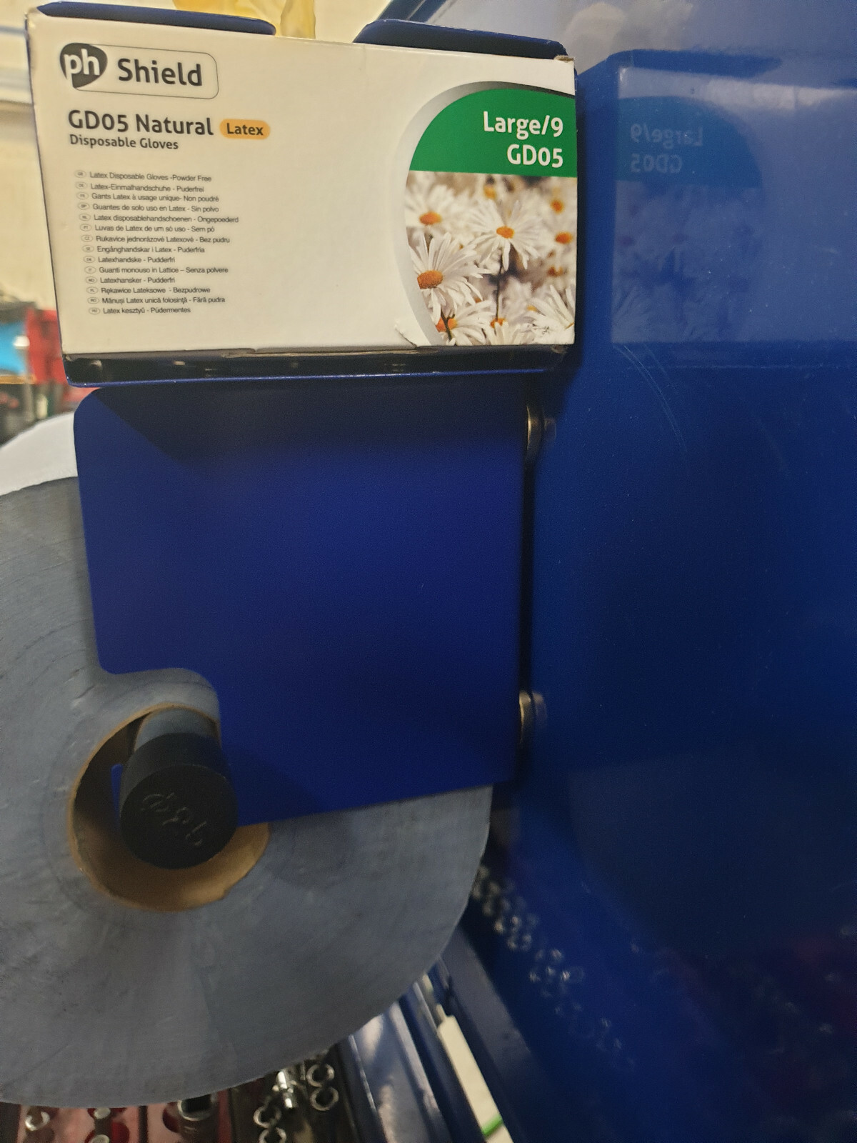 Toolbox Blue Paper Holder with vinyl glove box holder with