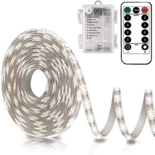 Battery Operated Led Strip Lights White with Remote 8 Modes Dimmable Timer S