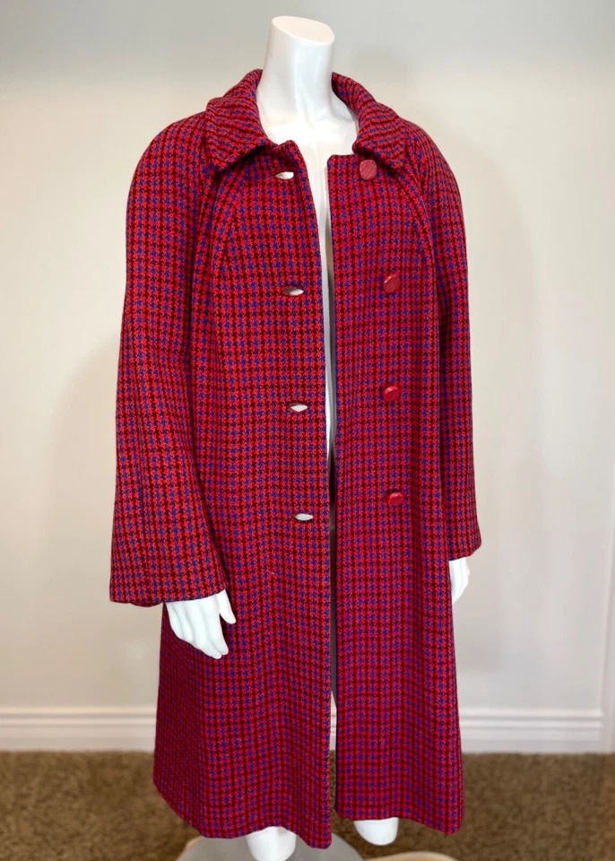 RARE Vintage 60’s HARRIS TWEED SCOTTISH WOOL COAT Jacket Mod Plaid Tartan Red - Image 2 of 4