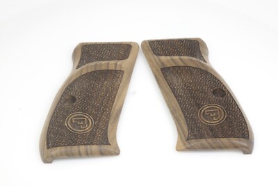 CUSTOM MADE '' SANDED & LOGO'' WALNUT WOOD GRIPS FITS CZ 75 Compact,CZ P-01, CZ 75