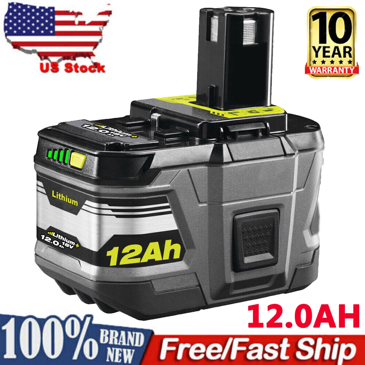 12Ah For RYOBI P108 18V One Plus High Capacity Battery 18 Volt Lithium Ion New