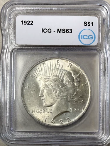 1922 Peace Dollar $1 ICG MS63 Nice strike and luster Tough Date