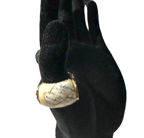 Vtg Barse Thailand Gold Tone Scroll Leaf Large Howlite Cabachon Ring Sz 8 Unisex - Picture 16 of 17