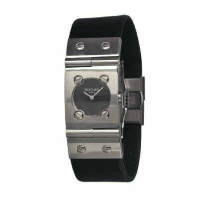 NEW Rochas Paris RH9053LWBB Women's Art Deco Watch SS Hinge Style Bezel Black