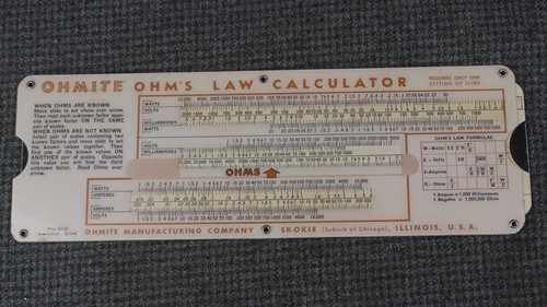 (B15) Calcolatrice diapositiva ohmite - resistenza parallela e legge di Ohm - Foto 2 di 4