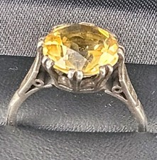 SUPERB ANTIQUE OLD VINTAGE PERIOD SILVER YELLOW STONE RING