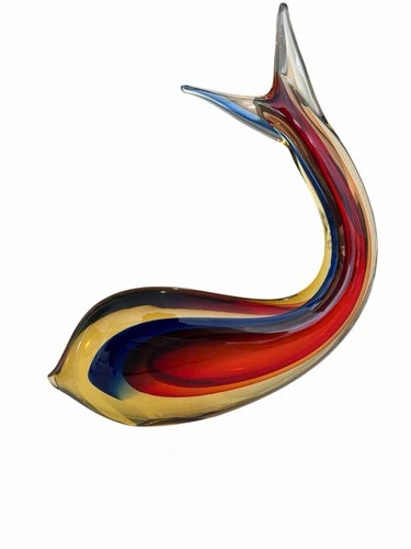 Vintage Luigi Onesto Sommerso Murano Glass Whale 12”x 12”