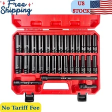 29Pcs 1/2" Socket Set, Drive Deep Impact Socket Set, Including 3 ", 5", 10" Impa