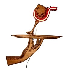 Insegna luminosa bar in legno con neon LED  bicchiere Rosso Ristorante Casa Pub