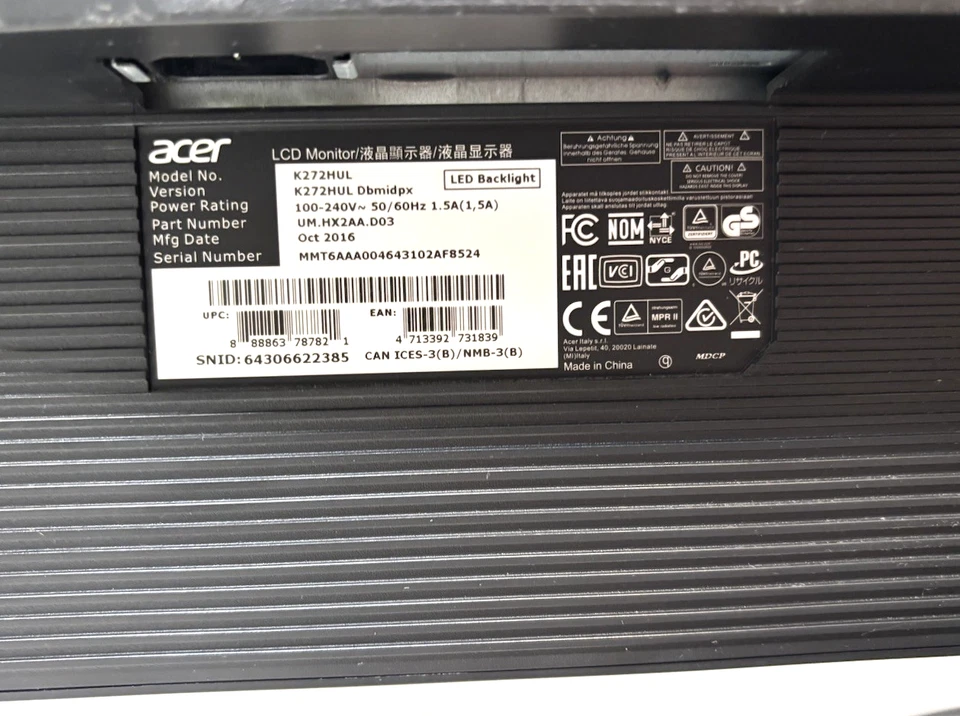 Acer 27" K272HL LCD FHD 60Hz Business Monitor AMD FreeSync LED Backlight - Image 3 of 3