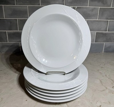 Denby White Trace Salad Plates Set of 6 9.5  Embossed White England *Pristine*