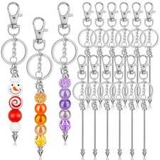 12 Pcs Beadable Keychain Bar Bead Keychain Beaded Item for Pendant DIY, Silver
