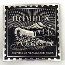 Rocky Mountain Philatelic Exhibitions Rompex Pioneer Wagon Belt Buckle Square