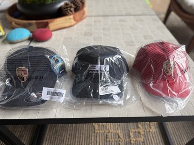 3 Brand New Porsche Hats - 2 Black, 1 Red