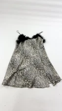 Intimate Affair Dress Womens Large Animal Print Satin Feather Trim Lingerie Slip