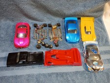 Vintage Lot Of 3 Parma Slot Car Chassis 6 Bodies Parts Various Conditions