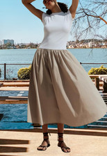 ZARA ZW COLLECTION COMBINATION POPLIN CAMEL/WHITE DRESS sz M