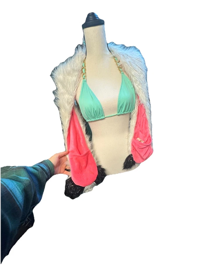 Y2K Justice Bufanda de Piel Animal Mofeta Panda Brilla Linda Bufanda Escena Peluda Rave Foto 3 de 4