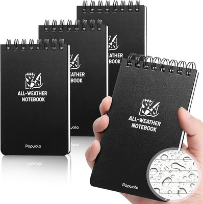 4 Pack Waterproof Notebook, 3'' X 5'' Top-Spiral Pocket Notepad with 100 Squared P