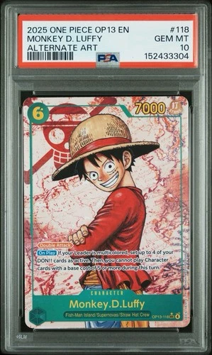 2025 One Piece OP13-118 Monkey D. Luffy SEC Alt Art Carrying On His Will PSA 10