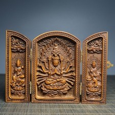 7.5*2.5*10 cm New Boxwood Wood Three Fold Carved Box Decorative Collectible