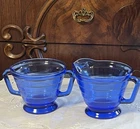 Vintage Hazel Atlas Moderntone Cobalt Blue Creamer Pitcher and Sugar Bowl