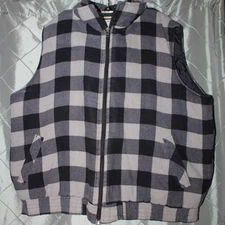 Vtg Woodland Men 2XL Black White Plaid Body Warmer Zip Up Quilted Liner Vest
