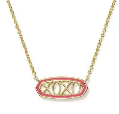 Kendra Scott XOXO Love Valentines Gold Necklace Pink NEW