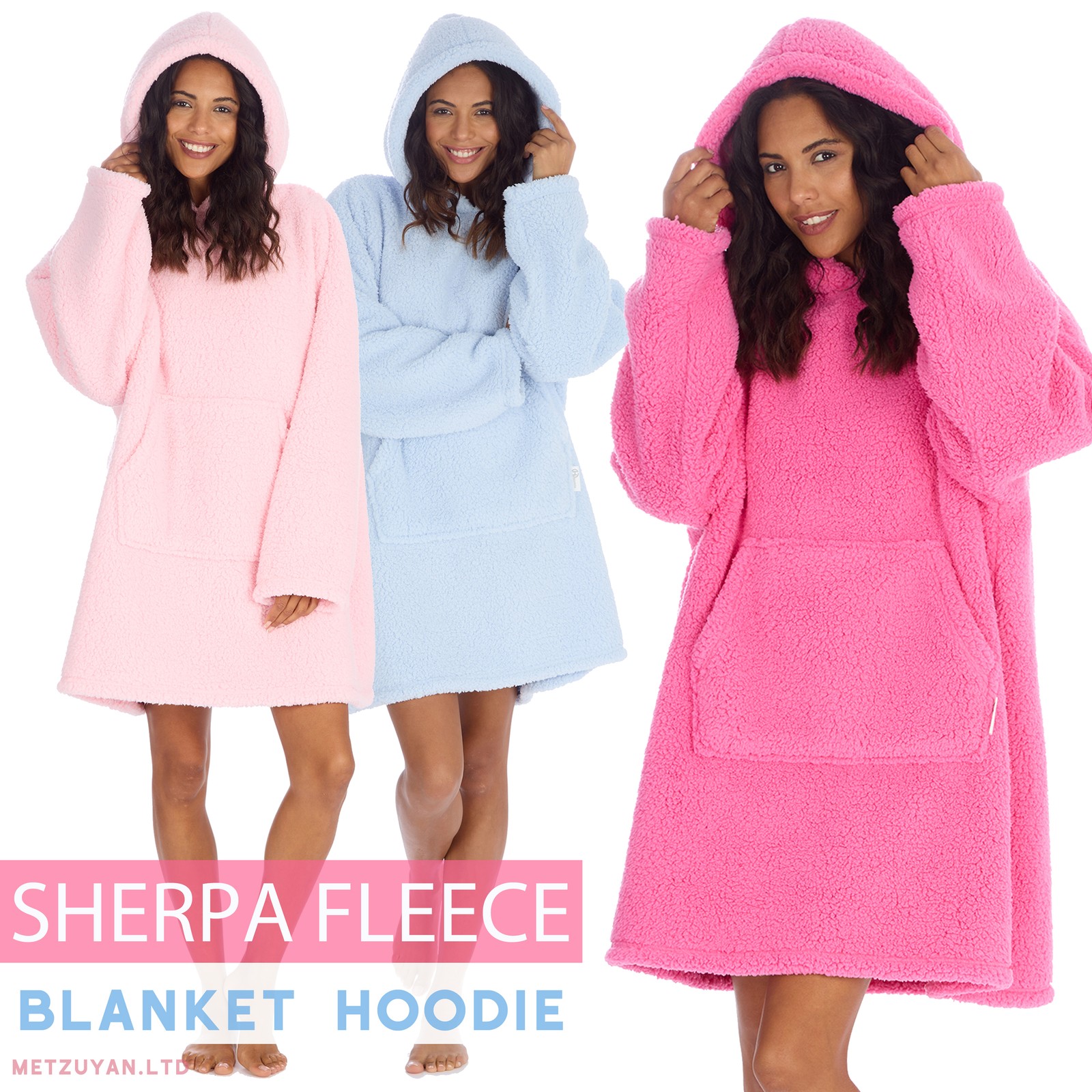 Metzuyan Womens Oversized Teddy Fleece Blanket Hoodie Ladies Wearable Blanket