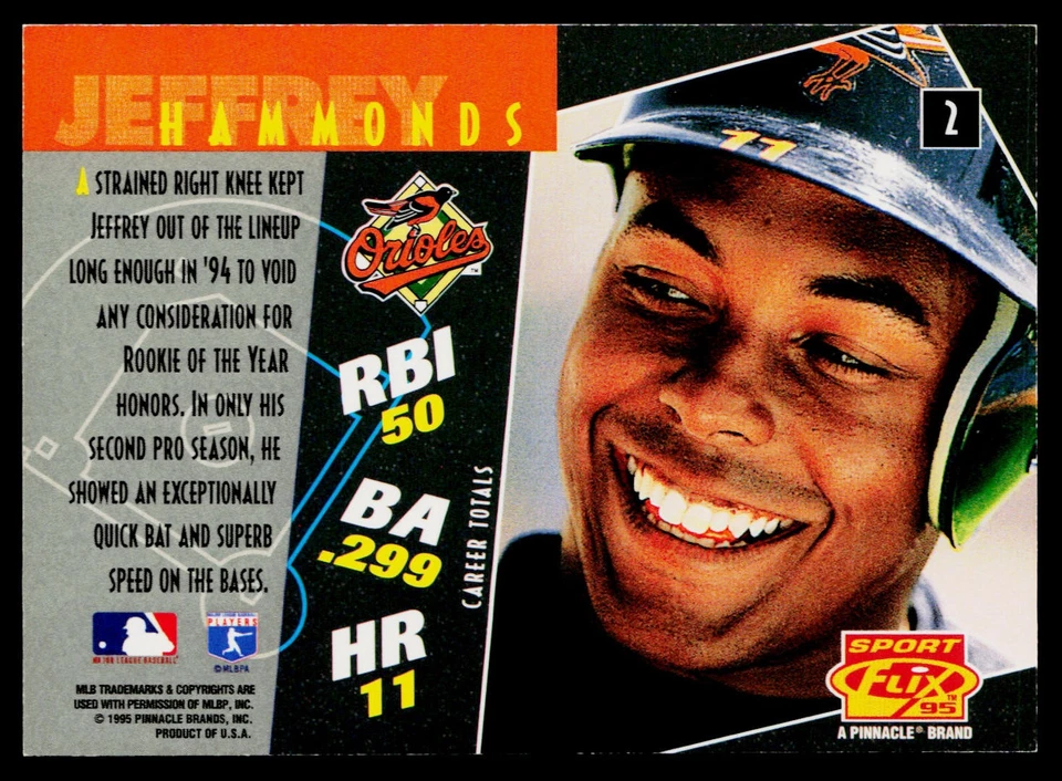 1995 Sportflix #2 Jeffrey Hammonds Baltimore Orioles - Image 2 of 2