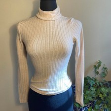 Minimalist Beige Rib-Knit Turtleneck - Slim Fit Layering Basic Pullover